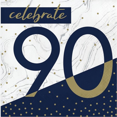 Creative Converting Navy and Gold 90th Birthday Napkins, 6.5", 192PK 357615